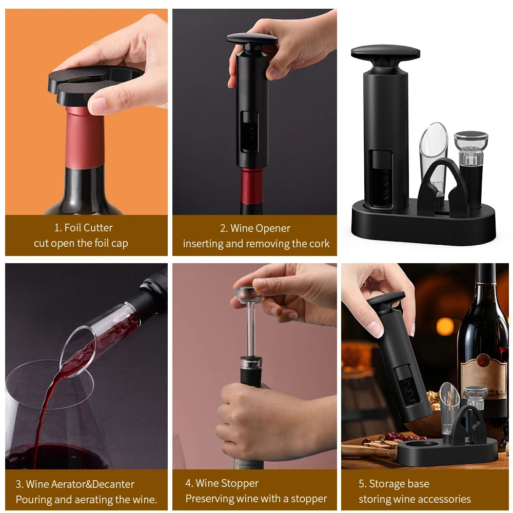 Wine Opener Professional Waiters Corkscrew Wine Bottle Opener with Foil Cutter, Wine Pourer, Wine Stopper & Base For Wine Lover