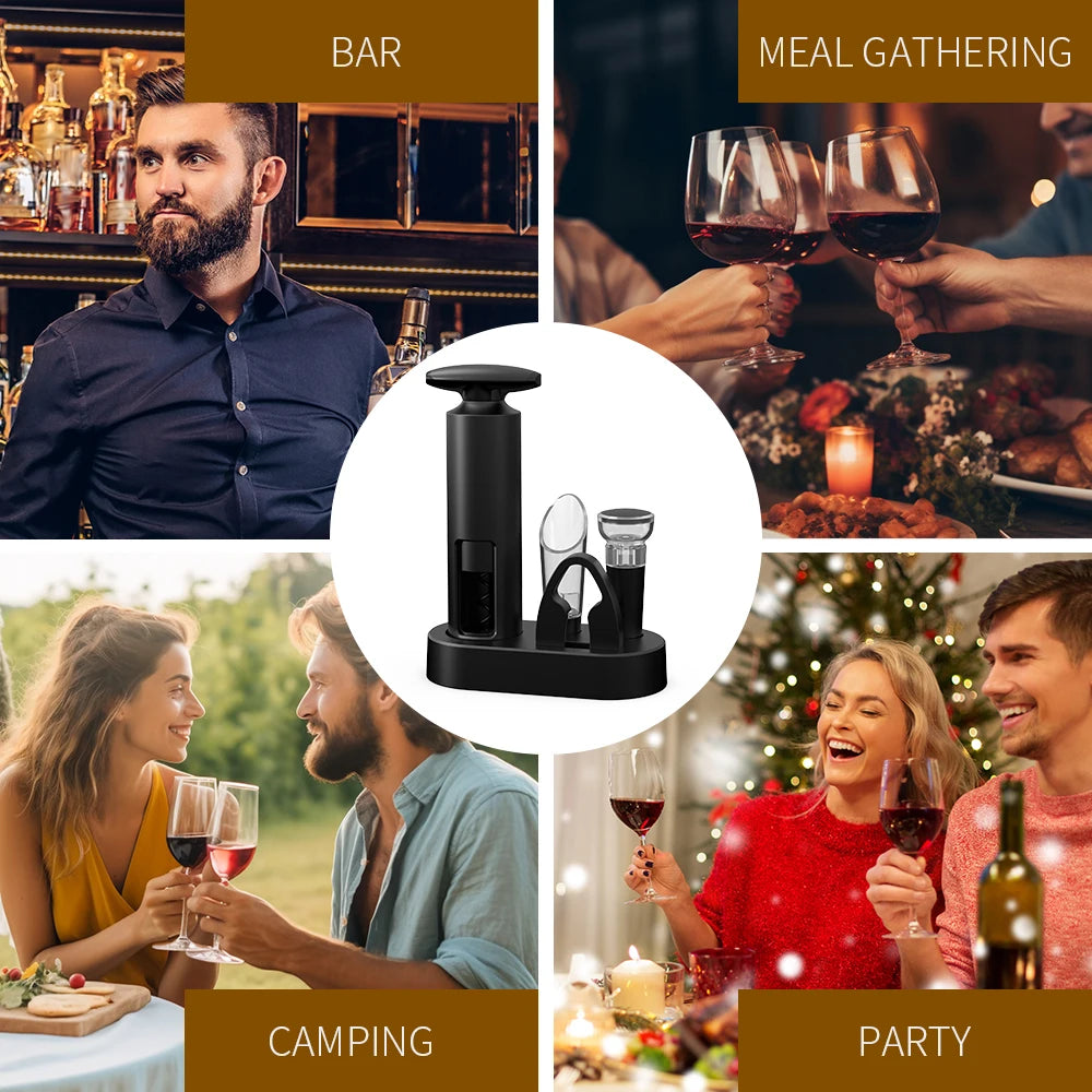 Wine Opener Professional Waiters Corkscrew Wine Bottle Opener with Foil Cutter, Wine Pourer, Wine Stopper & Base For Wine Lover
