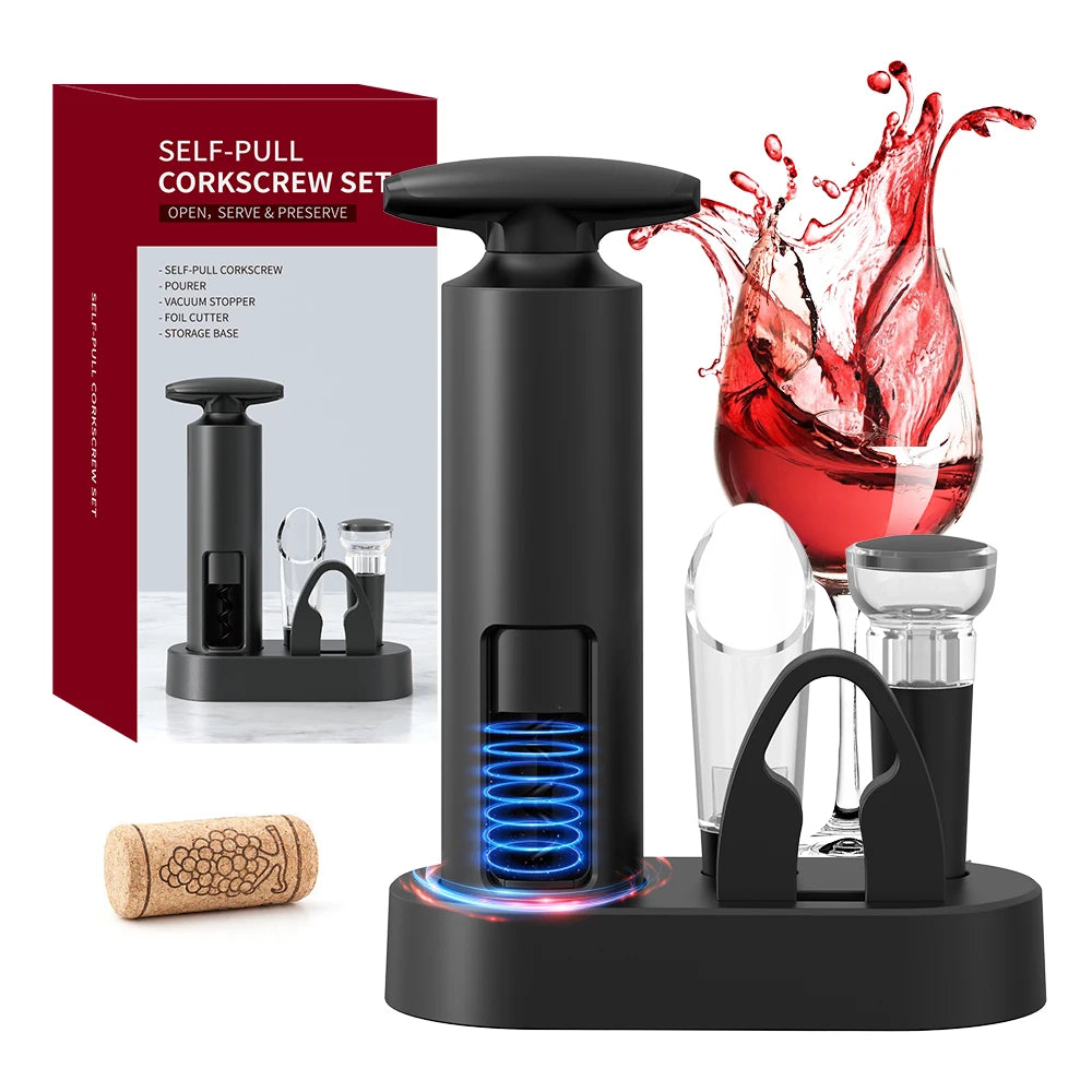 Wine Opener Professional Waiters Corkscrew Wine Bottle Opener with Foil Cutter, Wine Pourer, Wine Stopper & Base For Wine Lover
